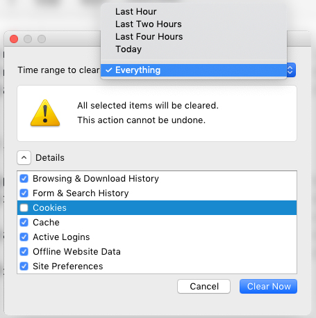 clear history firefox for mac